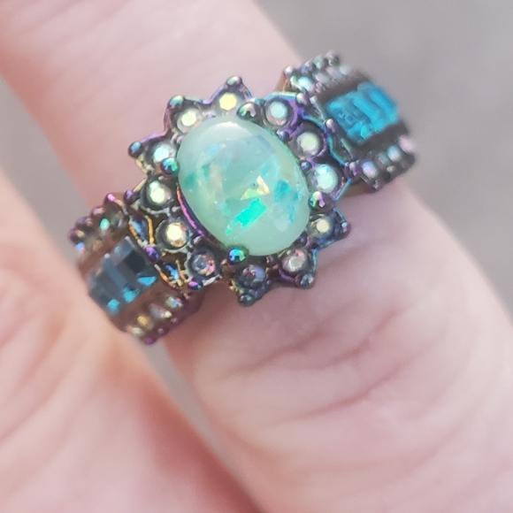 New Blue Fire Opal Rainbow Hematite Ring. - Picture 15 of 16